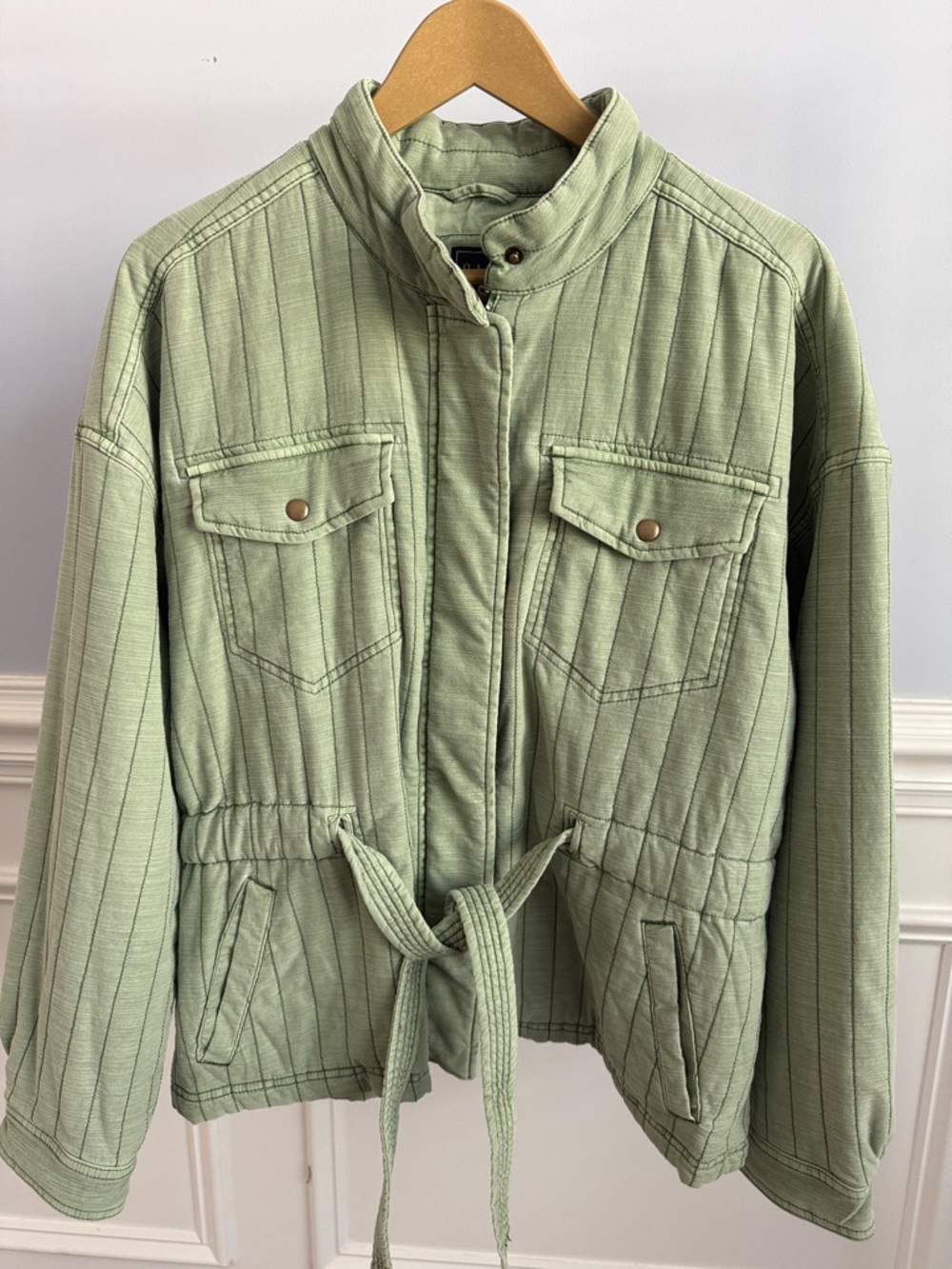 NWT GAP Quilted Utility Belted Jacket in Green Sz Large L NEW